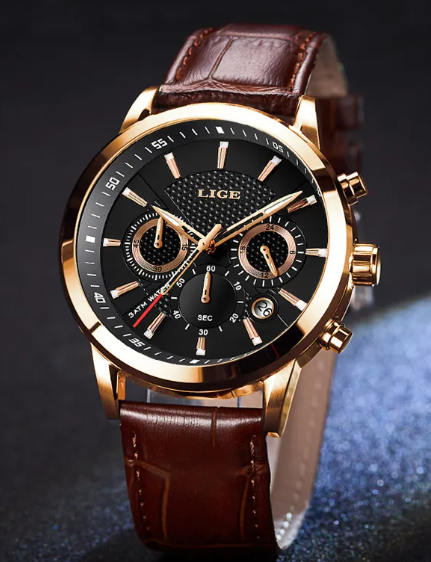 men fashion sport quartz watch worn on wrist