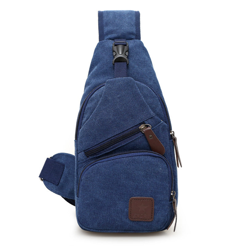 Canvas crossbody bag for men worn as trendy chest sling bag