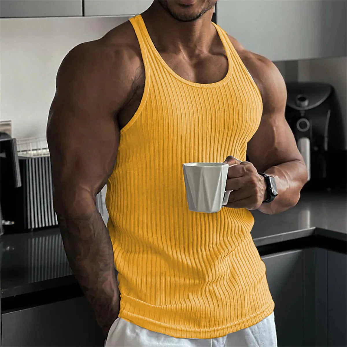 vertical stripe sleeveless sportswear gym outfit