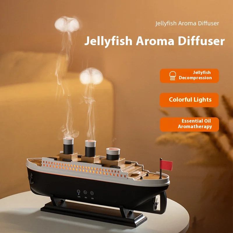 Retro ship diffuser humidifier releasing aroma mist