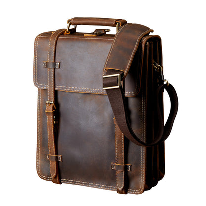 genuine leather cowhide backpack for casual use front view
