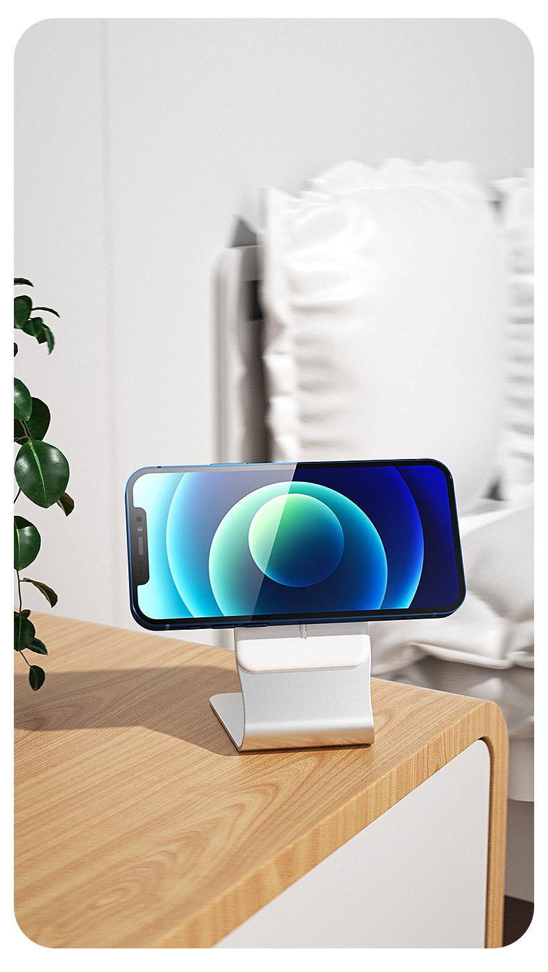 wireless charging desktop stand for mobile phones in office setup