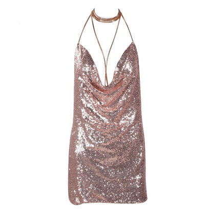 short backless sequin dress front view