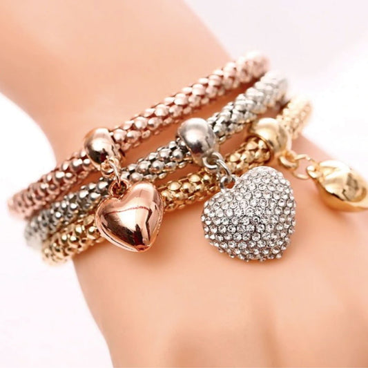 Bubble heart bracelet set gold plated jewelry