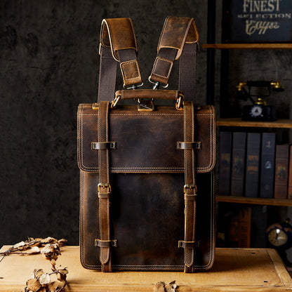 genuine leather cowhide backpack for casual use worn daily