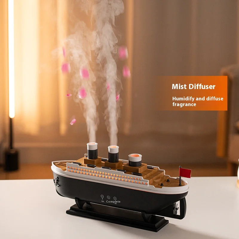 Retro ship diffuser humidifier on desk aesthetic view